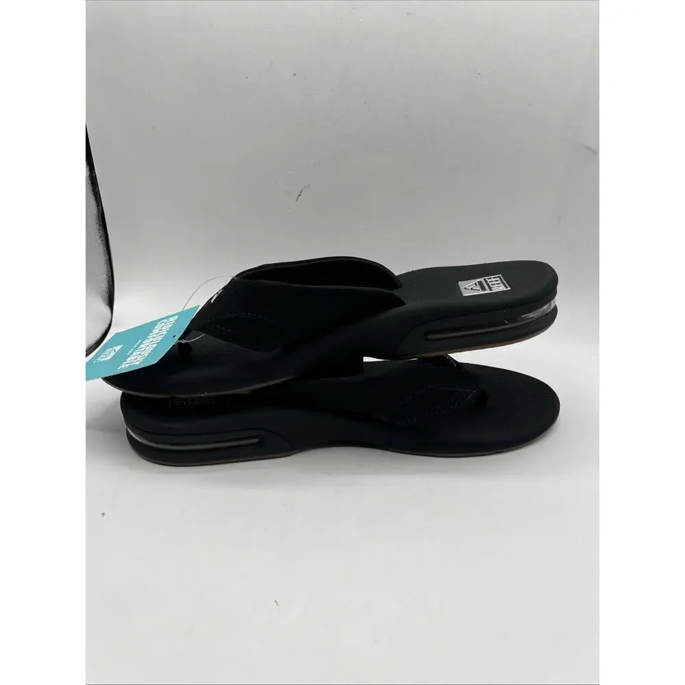 REEF Fanning Mens 10 Water Friendly Bottle Opener Sandals Flip Flops Black NWT